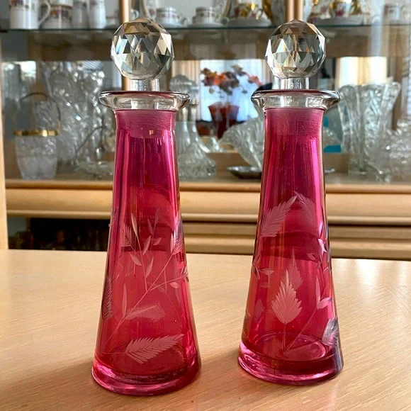 Vintage Cranberry Glass Decanters - Picture 1 of 5